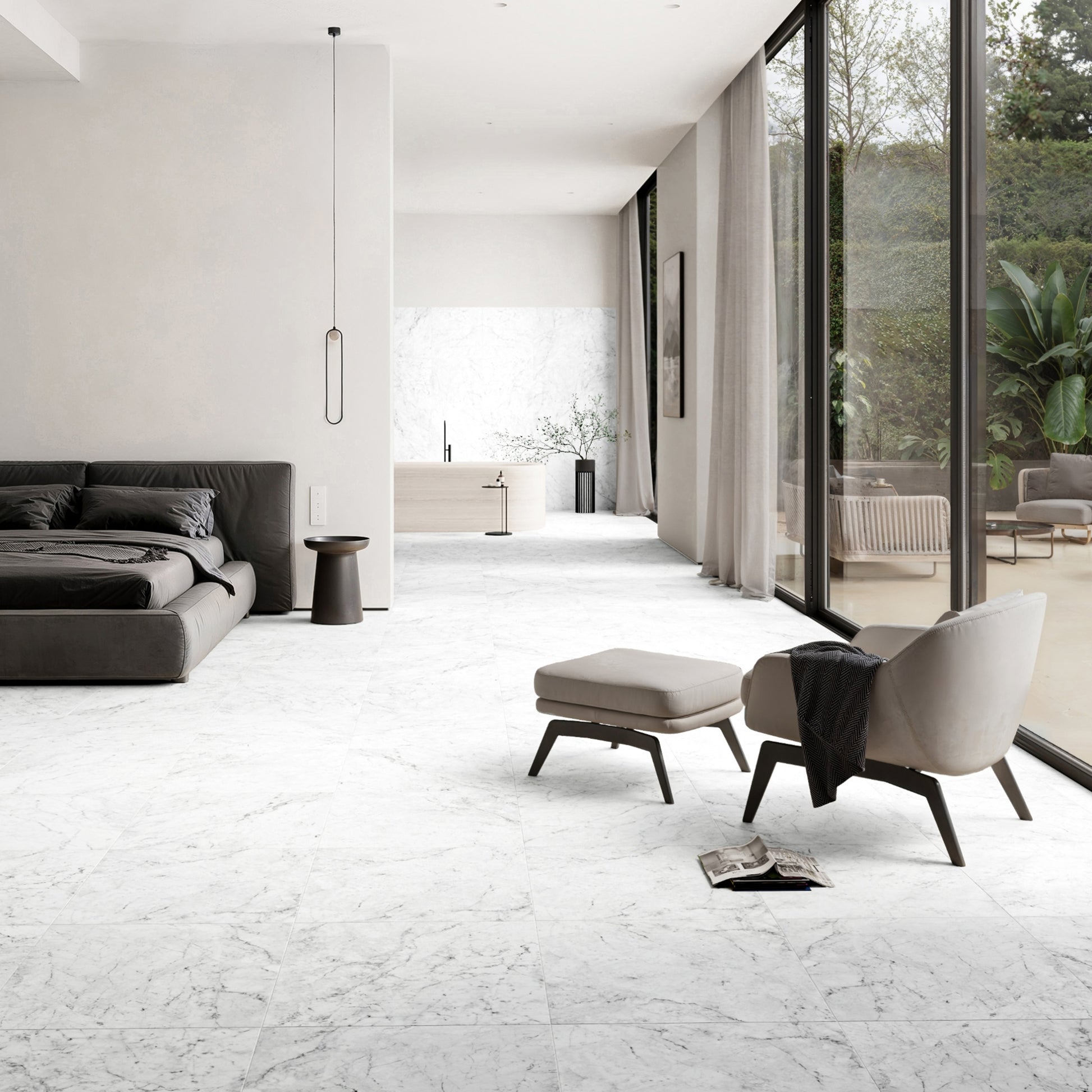 Massa Bianco Carrara Marble Porcelain Wall or Floor Tile 600 x 600mm