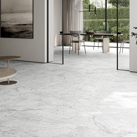 Massa Bianco Carrara Marble Porcelain Wall or Floor Tile 600 x 600mm