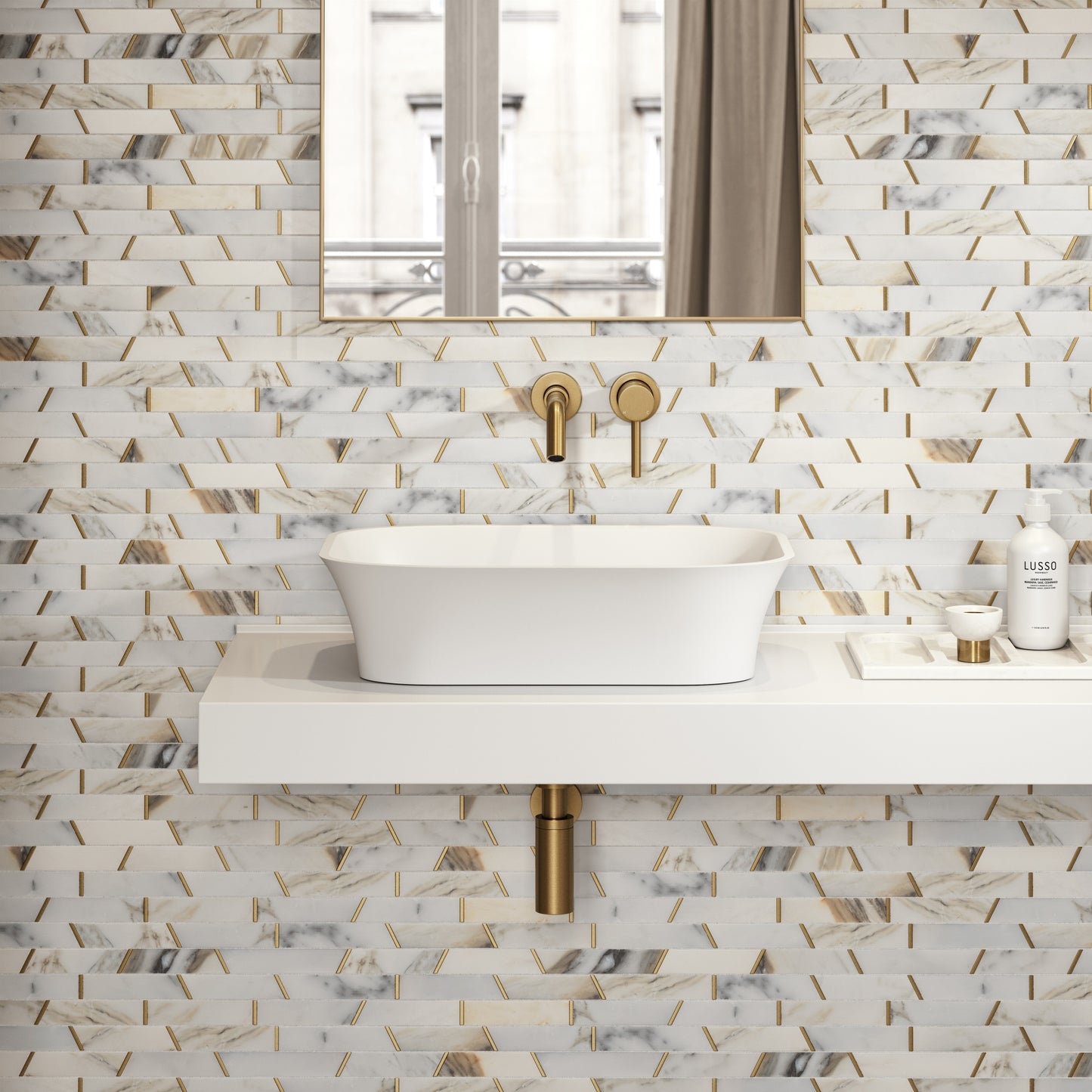 Maya Stone Basin 550mm & Stone Wall Hung Countertop Basin Shelf Set