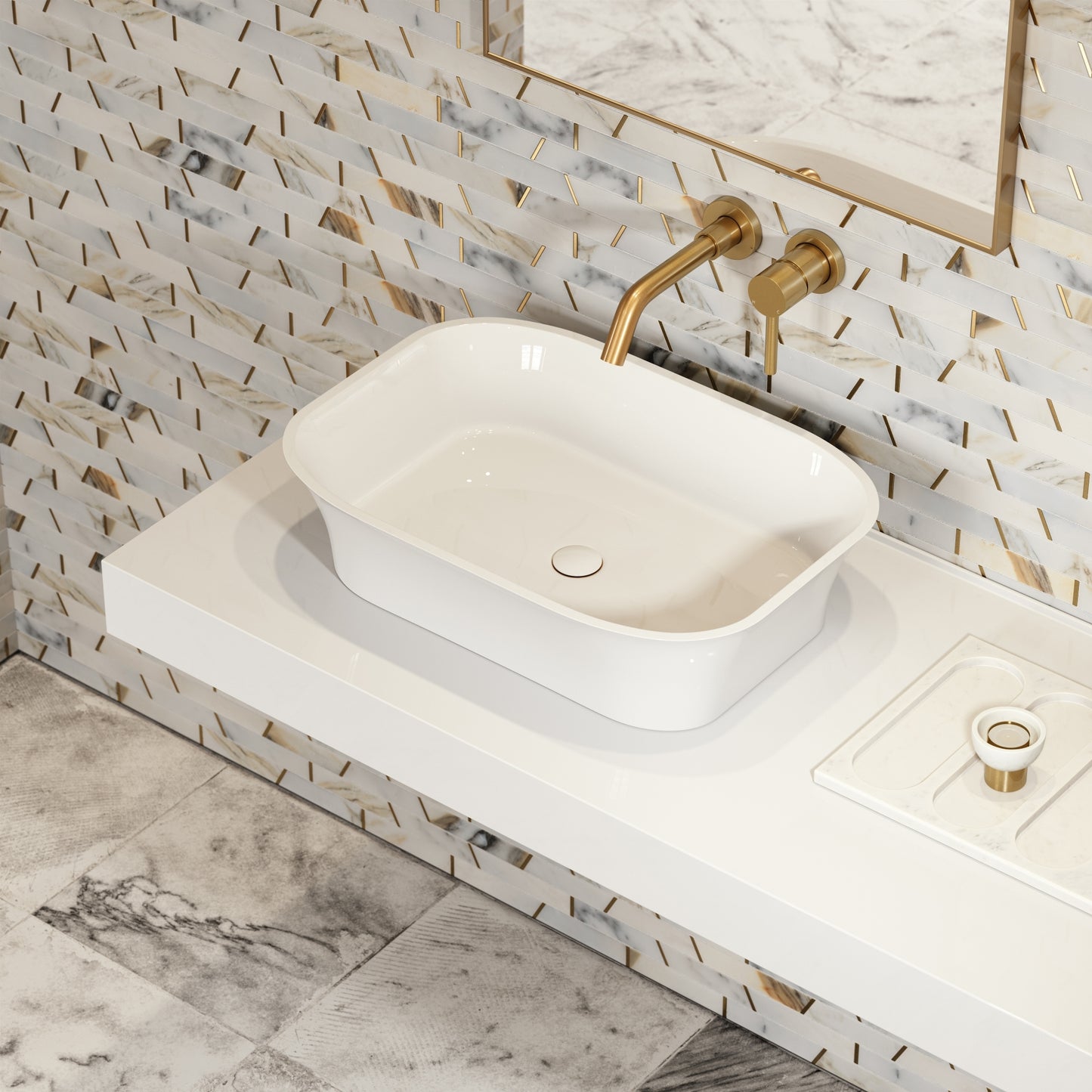 Maya Stone Basin 550mm & Stone Wall Hung Countertop Basin Shelf Set