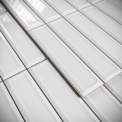 Metro Diamond White Glazed Porcelain Bevelled Wall Tile