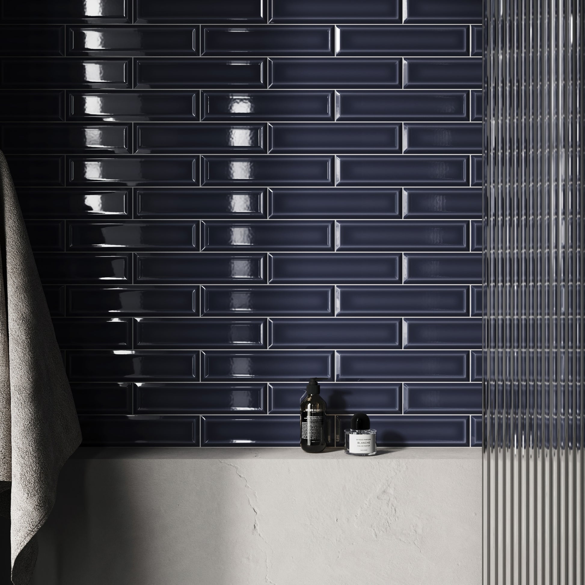 Metro Midnight Blue Glazed Porcelain Bevelled Wall Tile