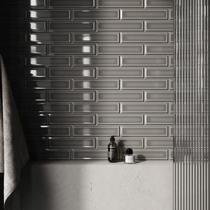 Metro Stirling Grey Glazed Porcelain Bevelled Wall Tile