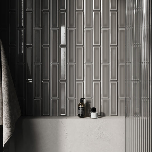 Metro Stirling Grey Glazed Porcelain Bevelled Wall Tile
