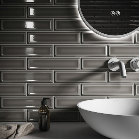 Metro Stirling Grey Glazed Porcelain Bevelled Wall Tile