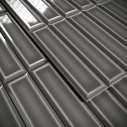 Metro Stirling Grey Glazed Porcelain Bevelled Wall Tile
