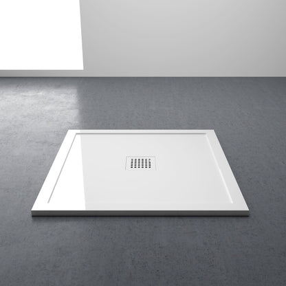 Modern Stone Low Profile Shower Tray & Waste Polished White (All Sizes)