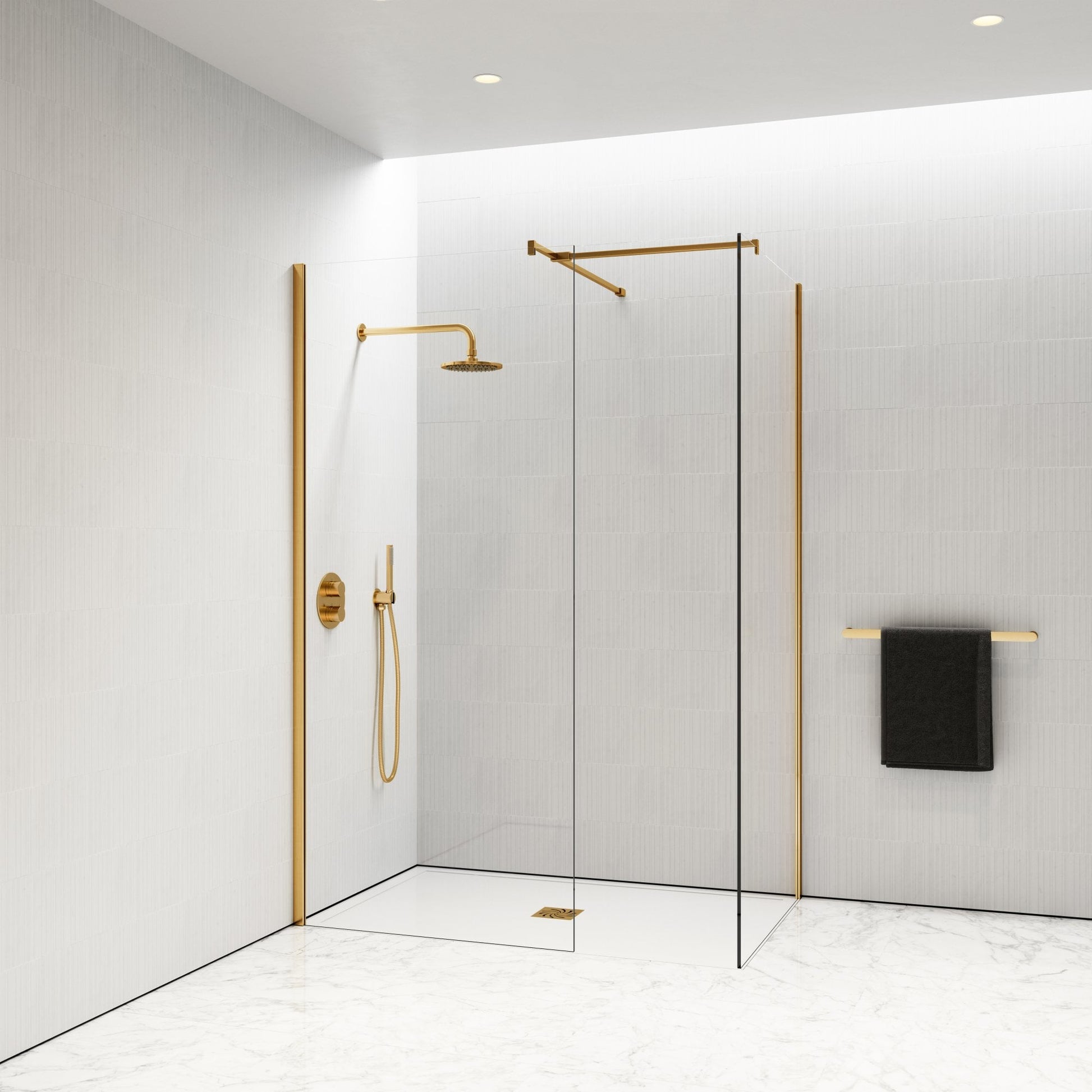 Modular Complete Walk In Shower Enclosure Brushed Gold - KIT B (ALL SIZES)