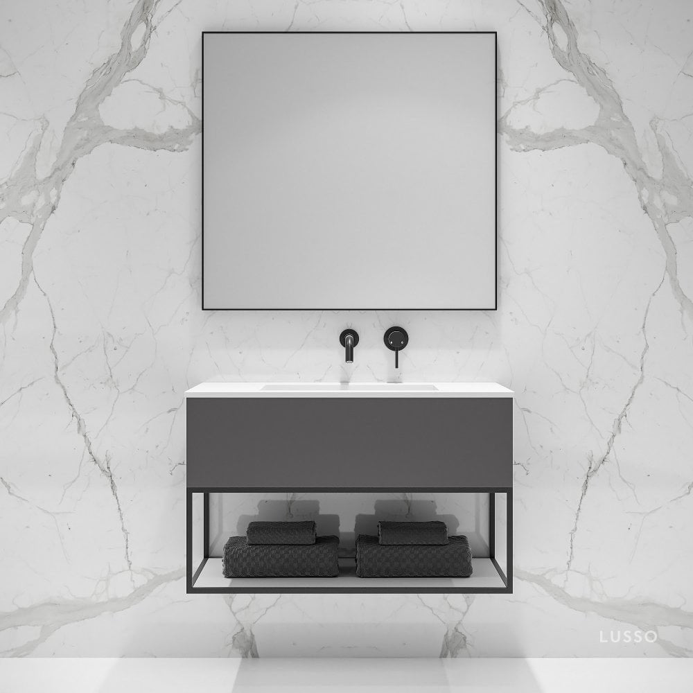 Modus Matte Anthracite Vanity Unit with Black Frame and Stone Basin 900mm