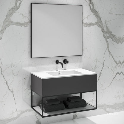 Modus Matte Anthracite Vanity Unit with Black Frame and Stone Basin 900mm
