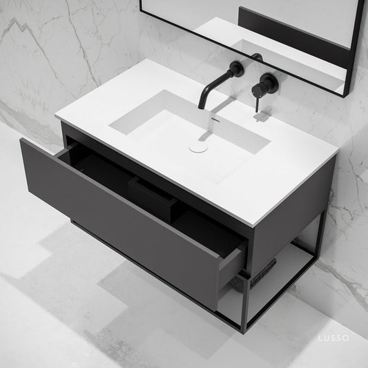 Modus Matte Anthracite Vanity Unit with Black Frame and Stone Basin 900mm
