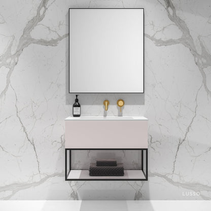 Modus Powder Pink Vanity Unit with Black Frame and Stone Basin 750mm