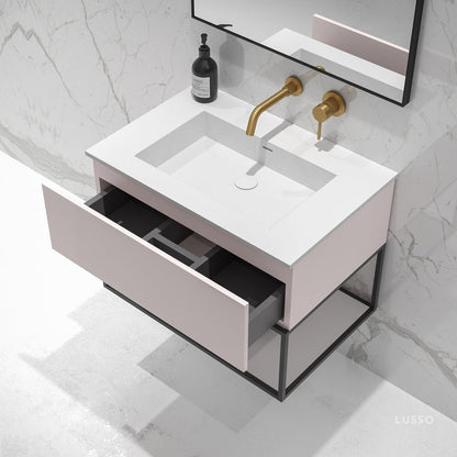 Modus Powder Pink Vanity Unit with Black Frame and Stone Basin 750mm