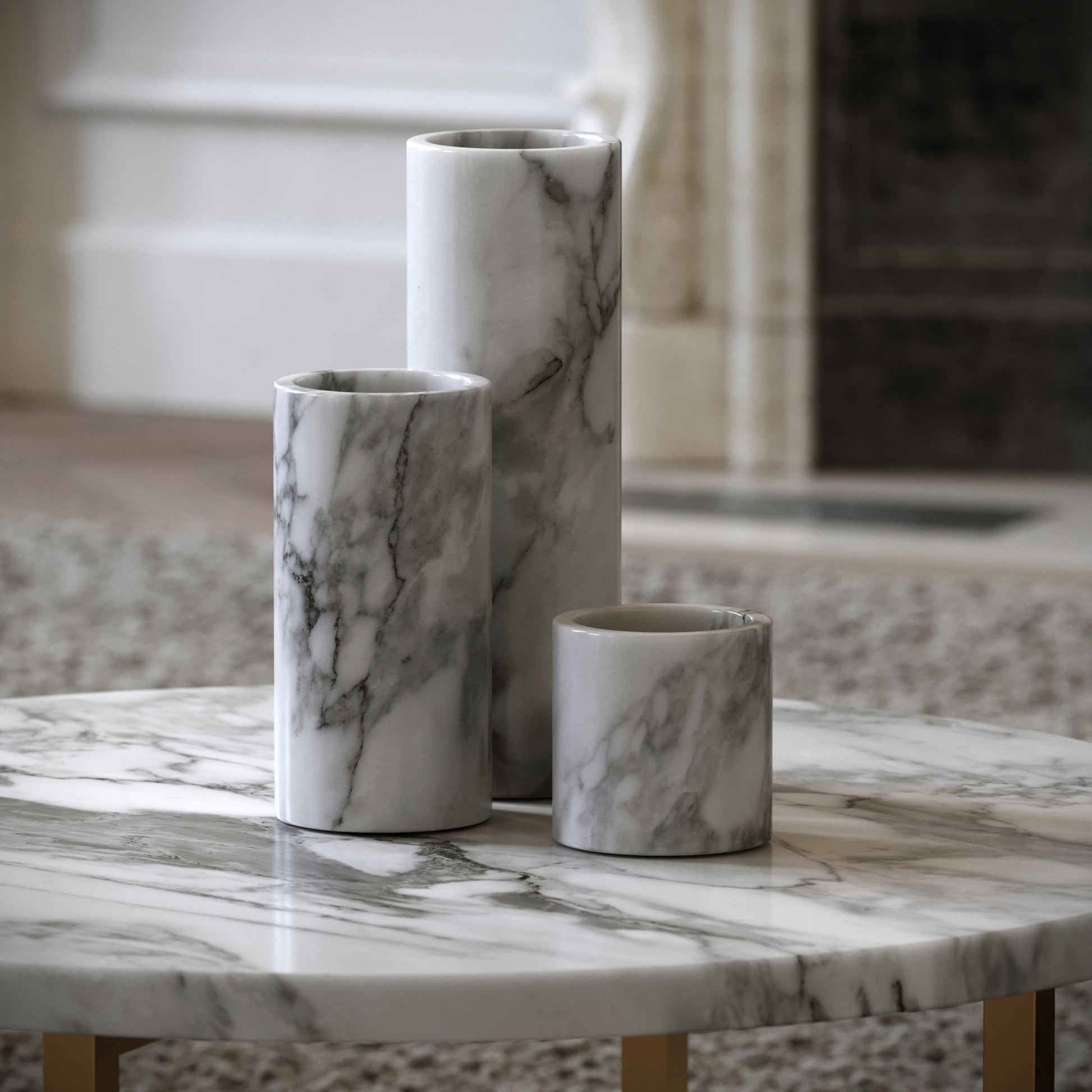 Moretti Arabescato Marble 3 Vase Collection