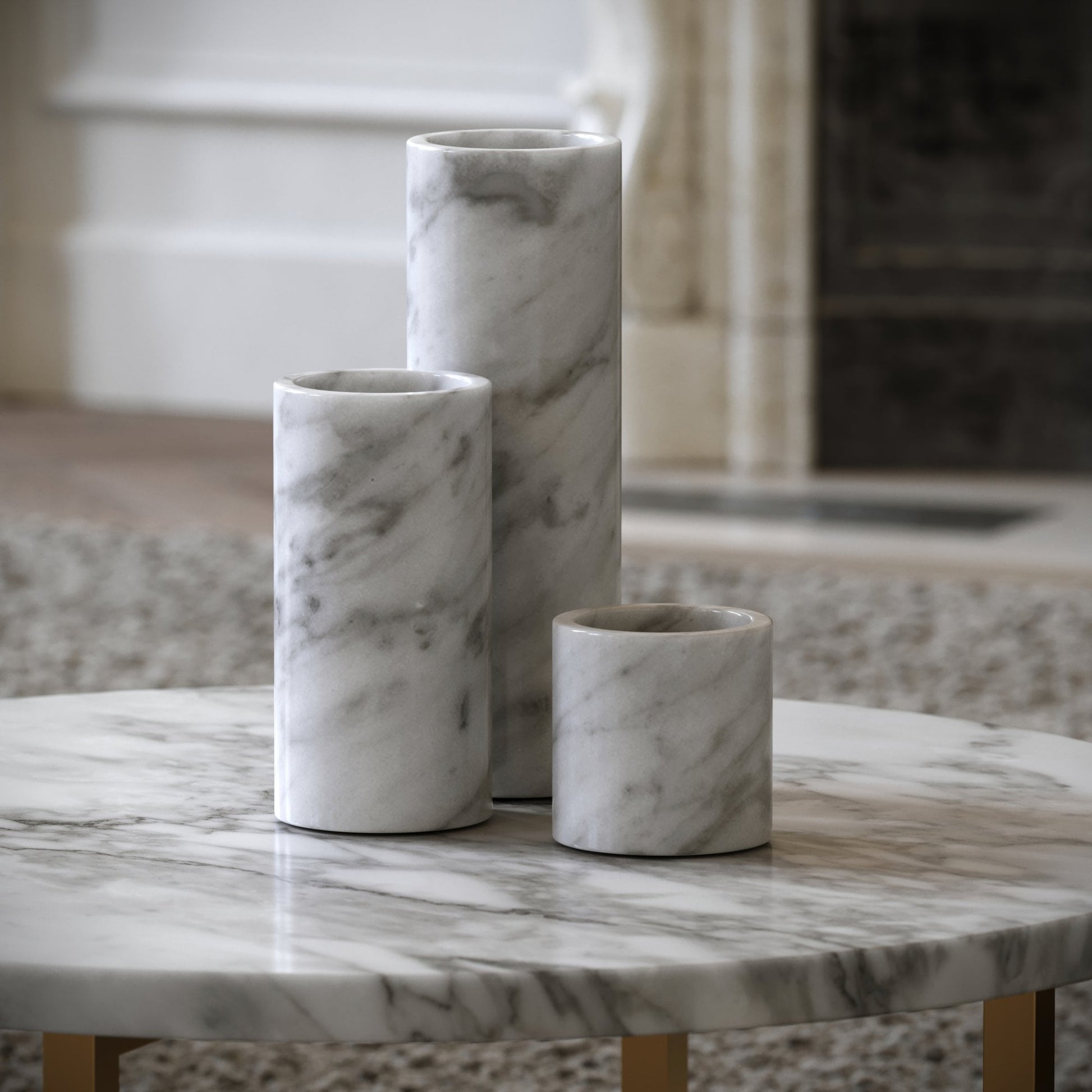 Moretti Carrara Marble 3 Vase Collection