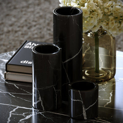 Moretti Nero Marquina Marble 3 Vase Collection