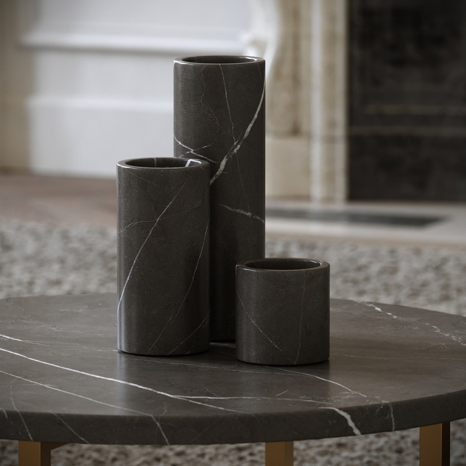 Moretti Pietra Grey Marble 3 Vase Collection