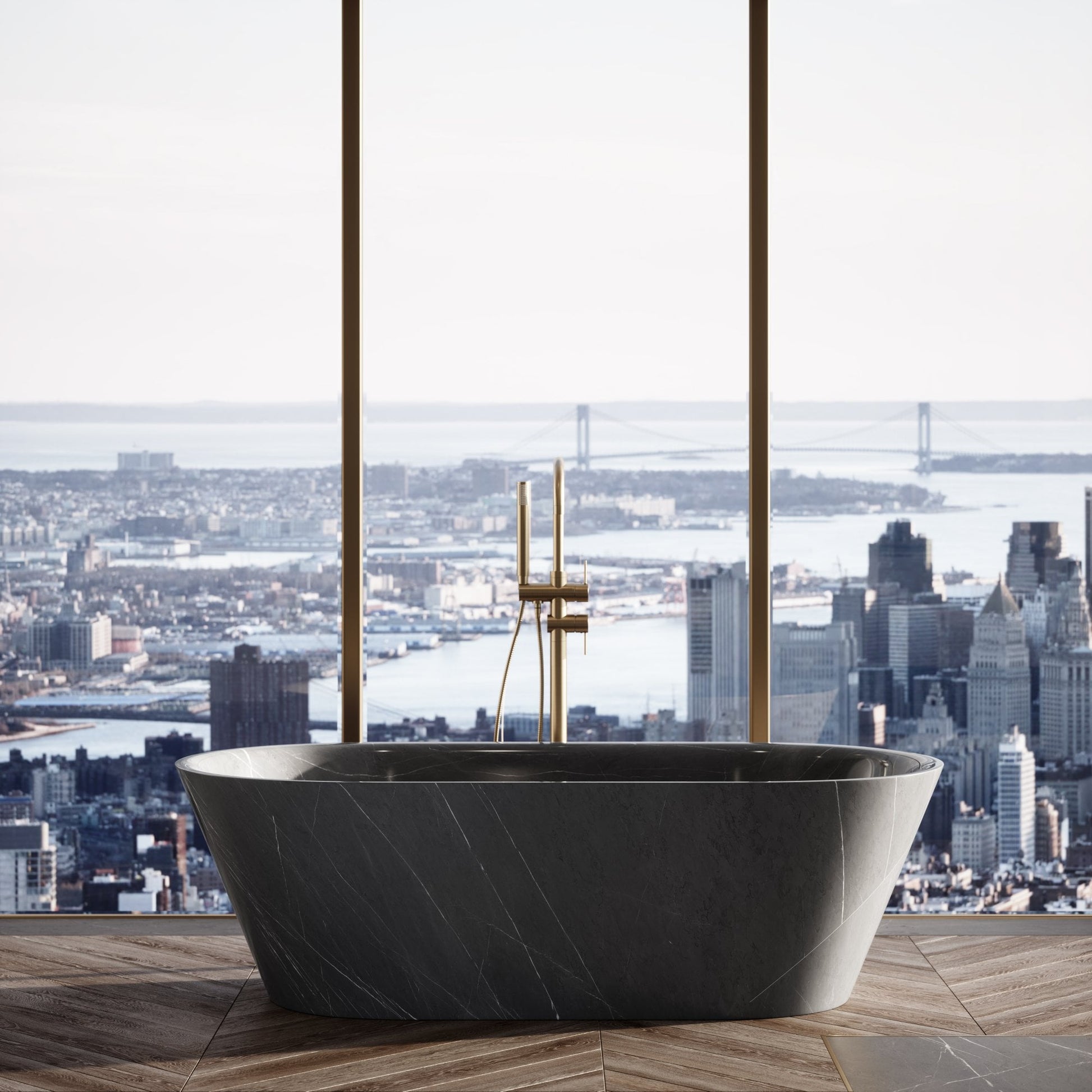 Muse Pietra Grey Marble Freestanding Bath 1700mm