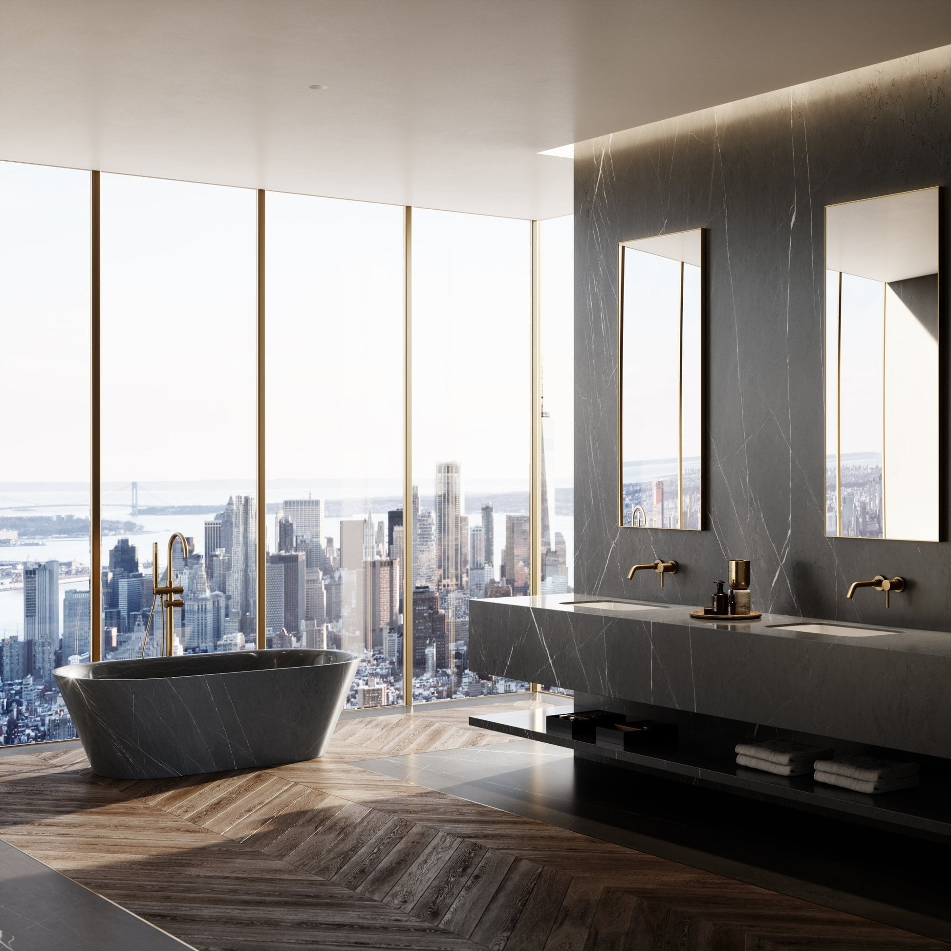 Muse Pietra Grey Marble Freestanding Bath 1700mm