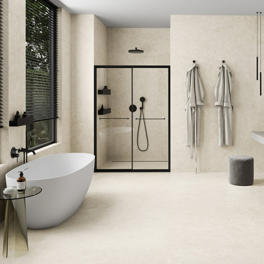 Navona Bianco Ivory Limestone Porcelain Wall or Floor Tile 1200 x 600mm