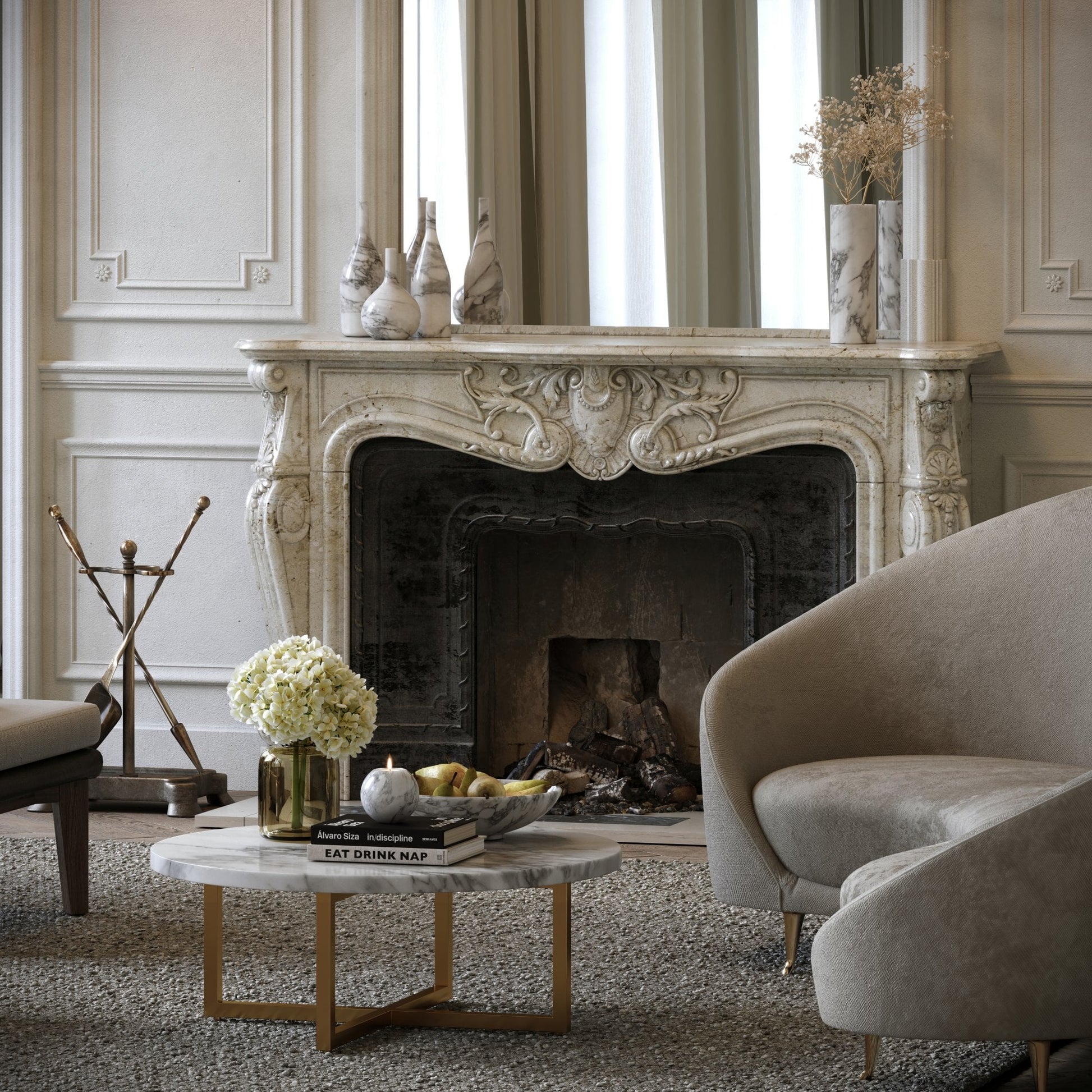 Nazzano Arabescato Marble Round Coffee Table