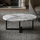 Nazzano Arabescato Marble Round Coffee Table with Black Legs