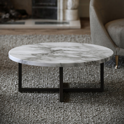 Nazzano Arabescato Marble Round Coffee Table with Black Legs