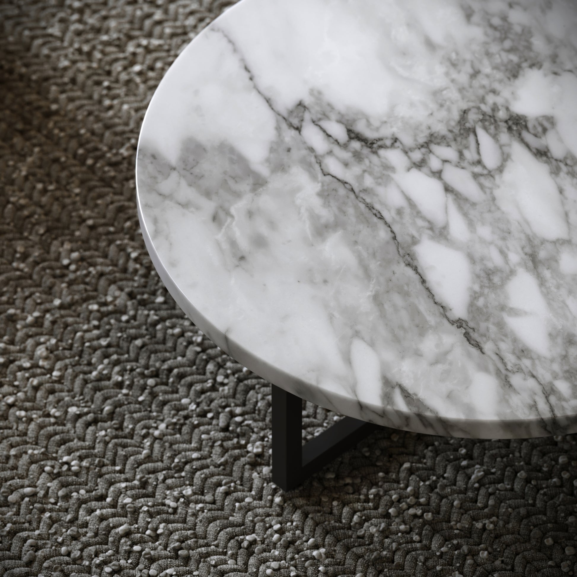 Nazzano Arabescato Marble Round Coffee Table with Black Legs