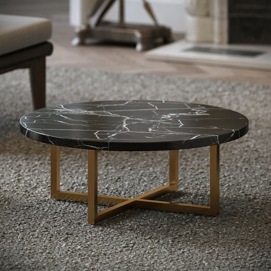 Nazzano Nero Marquina Marble Round Coffee Table