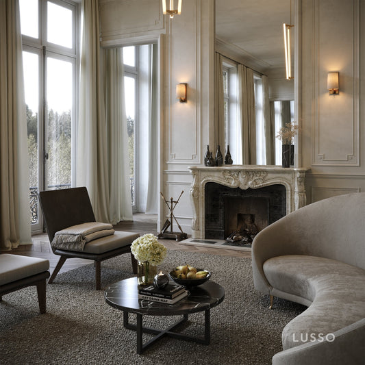 Nazzano Nero Marquina Marble Round Coffee Table with Black Legs