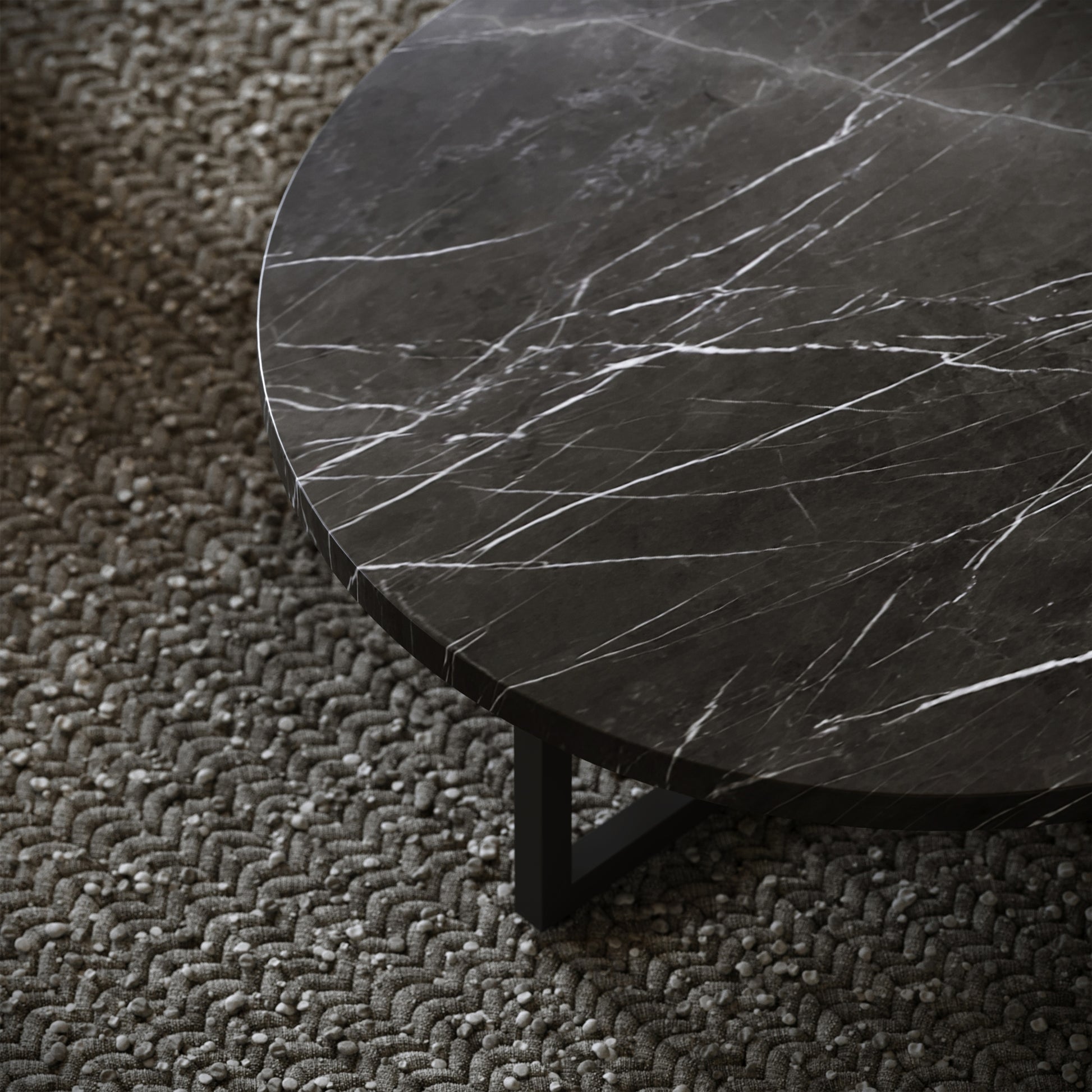 Nazzano Pietra Grey Marble Round Coffee Table with Black Legs