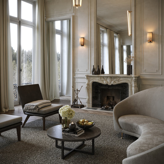 Nazzano Pietra Grey Marble Round Coffee Table with Black Legs