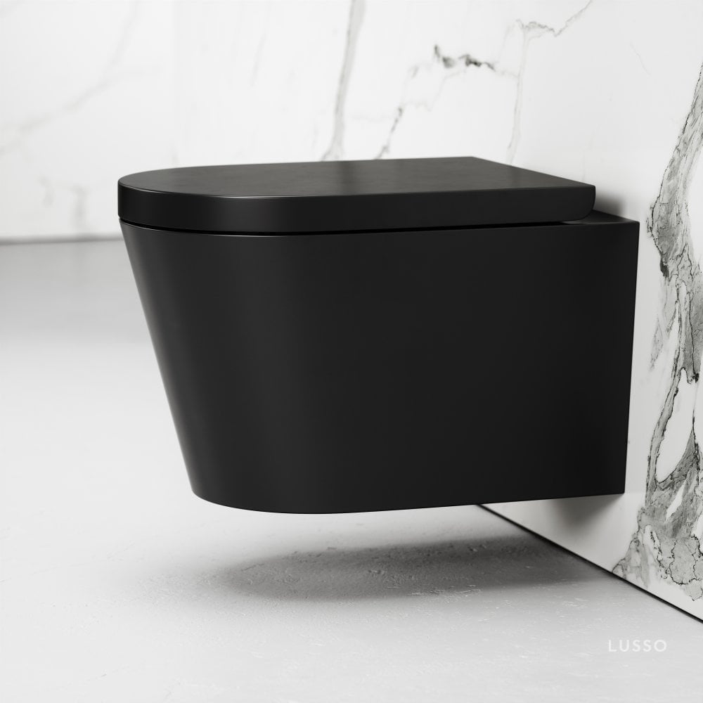 Nera Matte Black Wall Hung Rimless Toilet With Concealed Cistern Frame And Square Flush Plate