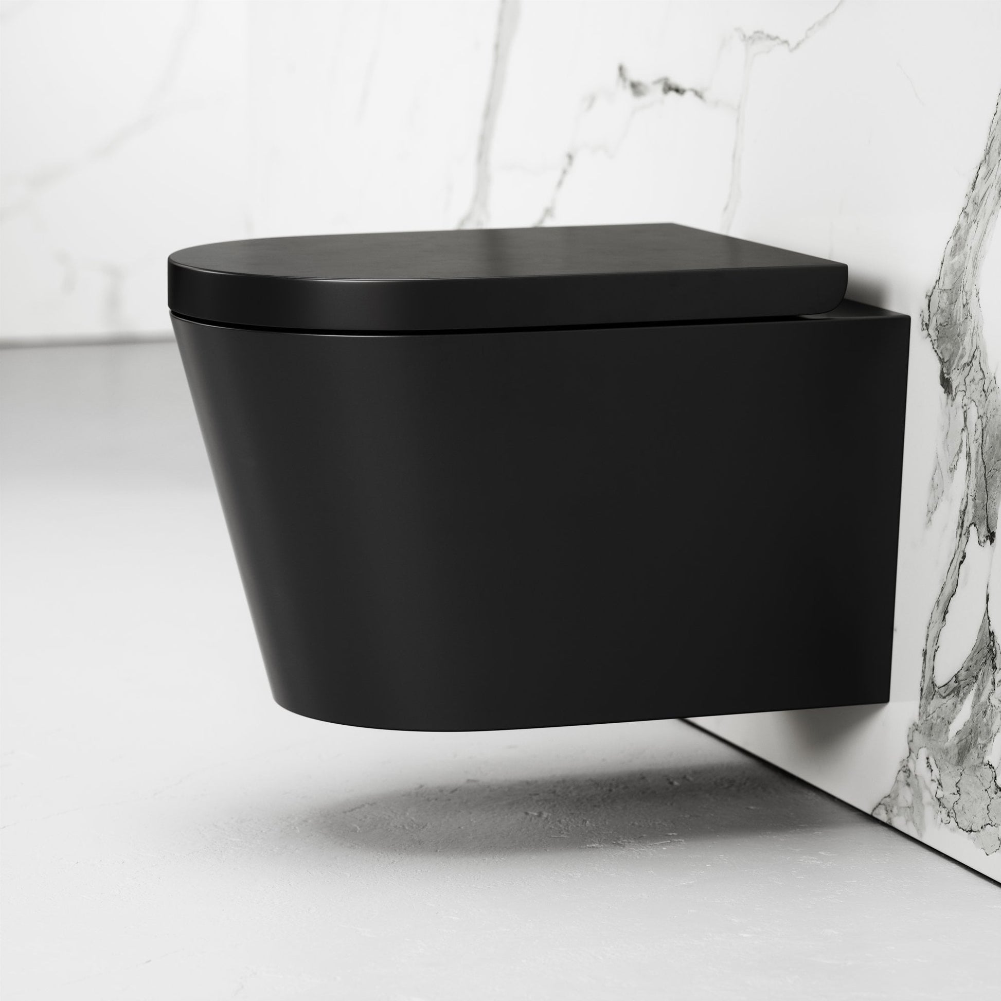 Nera Matte Black Wall Hung Rimless Toilet with Concealed Cistern Frame and Matte Black Flush Plate