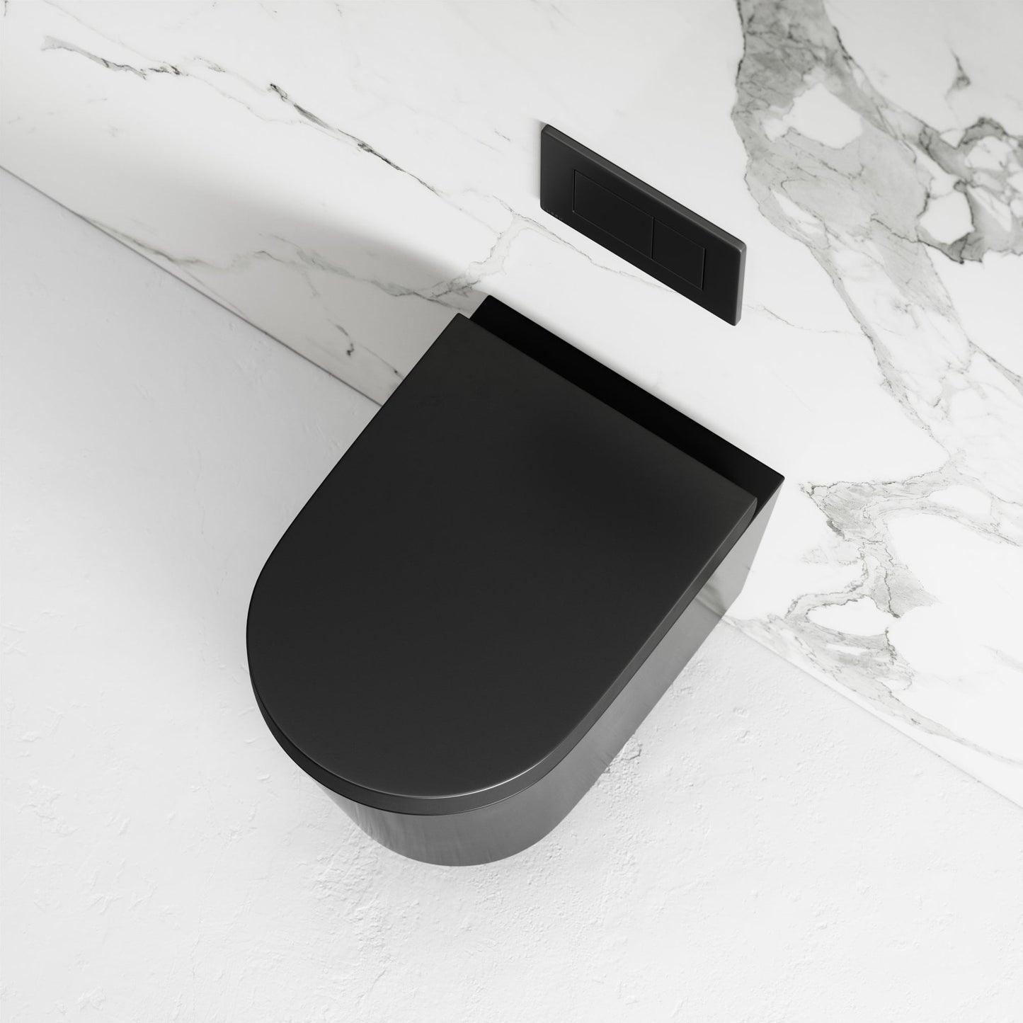 Nera Matte Black Wall Hung Rimless Toilet with Concealed Cistern Frame and Matte Black Flush Plate