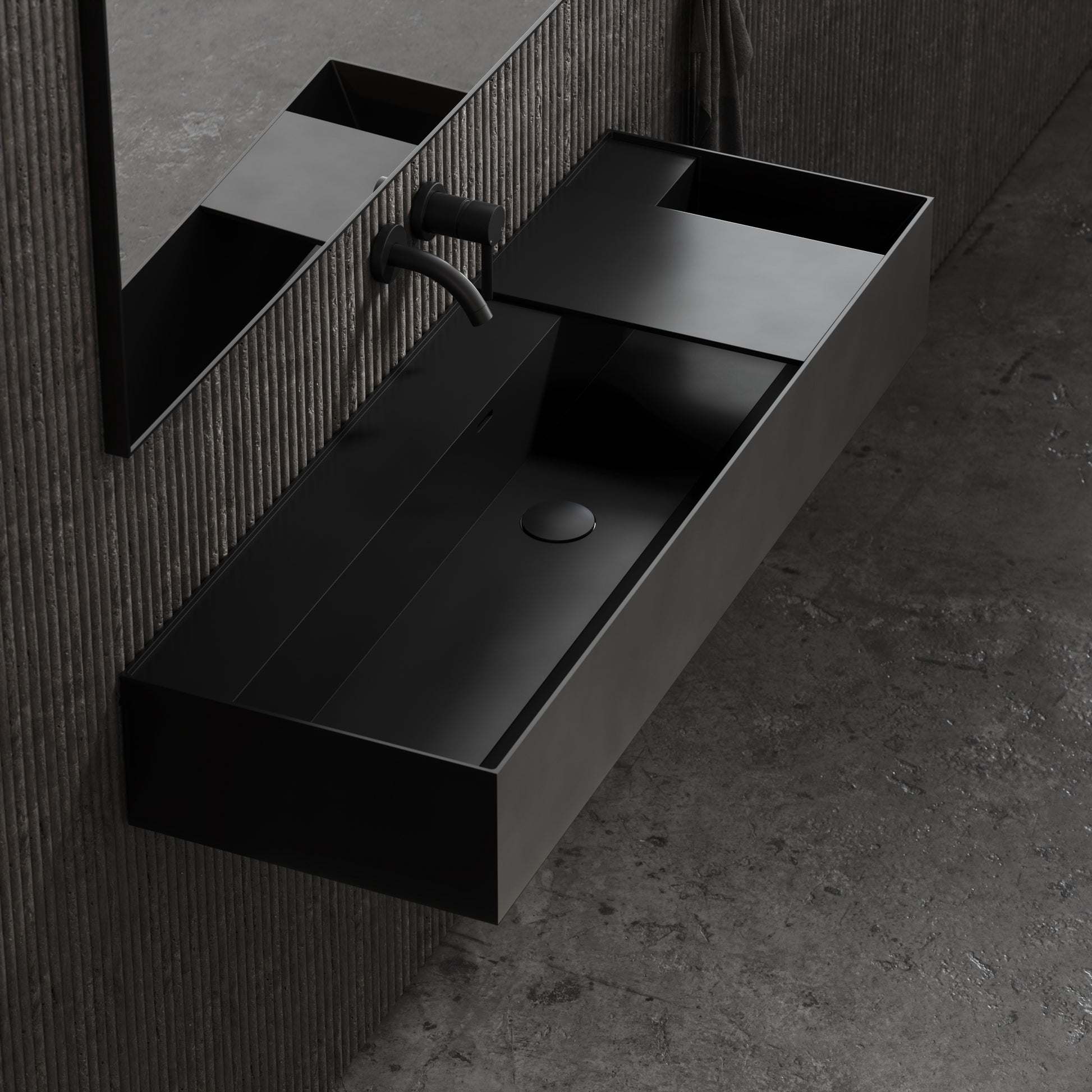 Nera Matte Black Wall Mounted Basin 1200mm