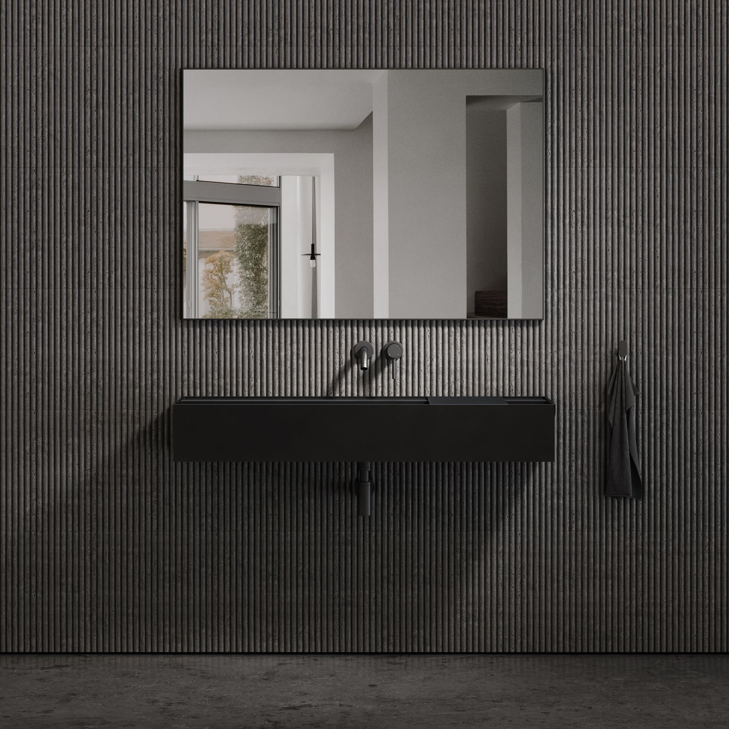 Nera Matte Black Wall Mounted Basin 1200mm