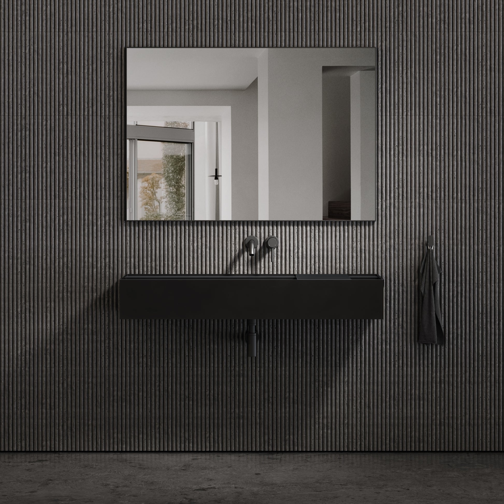 Nera Matte Black Wall Mounted Basin 1200mm
