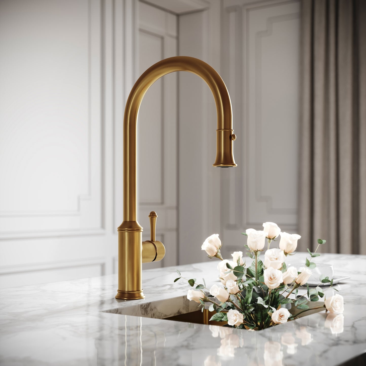Norton Brushed Gold Single Hole Traditional Pull Out Kitchen Tap