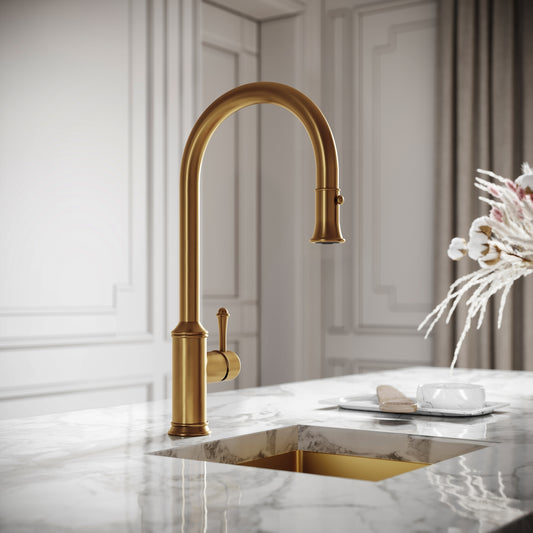 Norton Brushed Gold Single Hole Traditional Pull Out Kitchen Tap