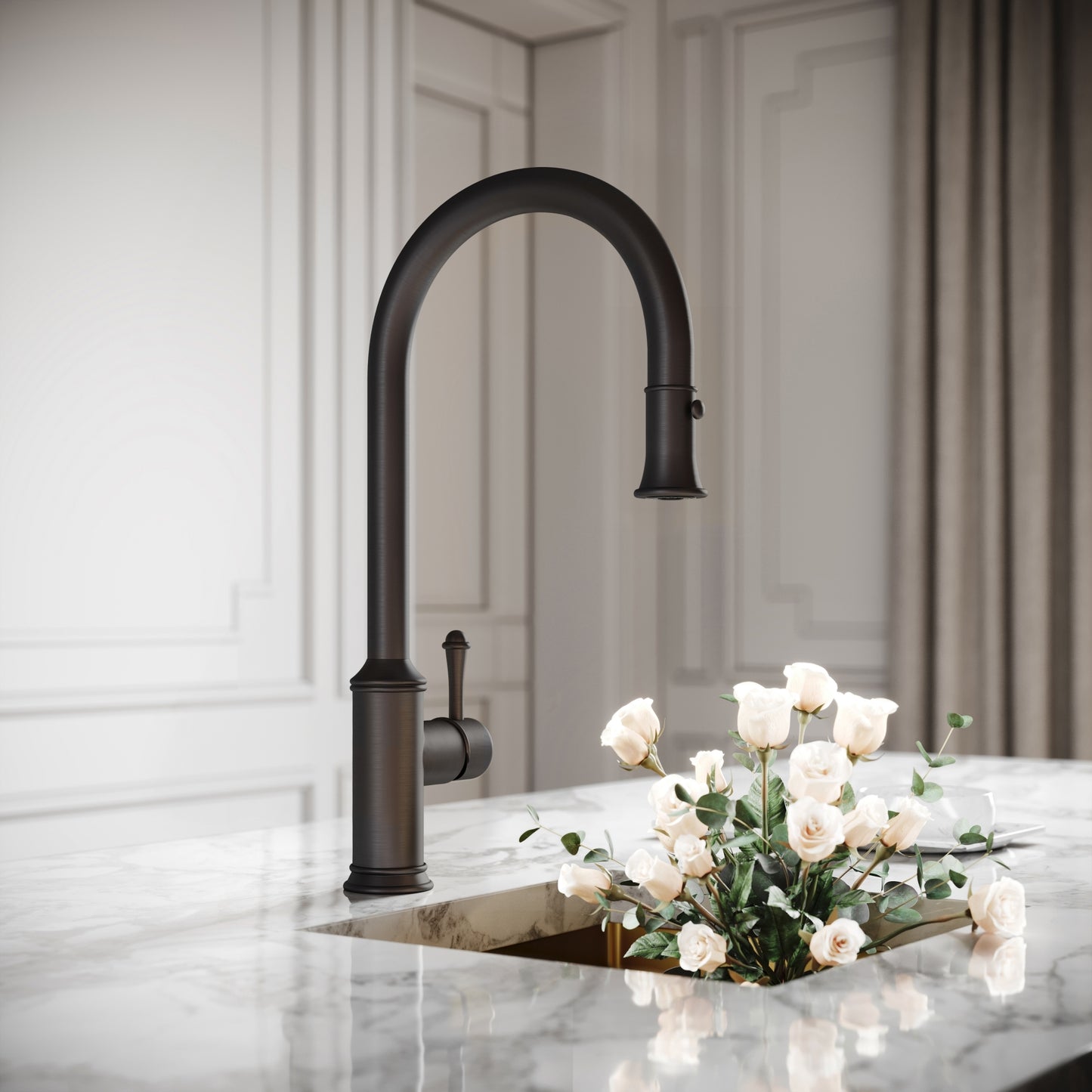 Norton Deep Bronze Single Hole Traditional Pull Out Kitchen Tap