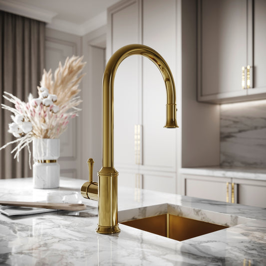 Norton Polished Brass Single Hole Traditional Pull Out Kitchen Tap