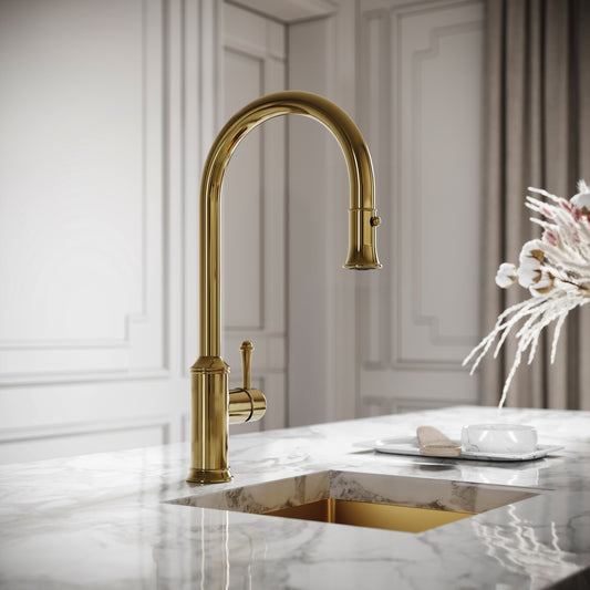 Norton Polished Brass Single Hole Traditional Pull Out Kitchen Tap