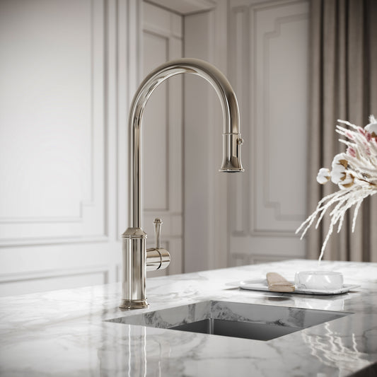 Norton Polished Nickel Single Hole Traditional Pull Out Kitchen Tap