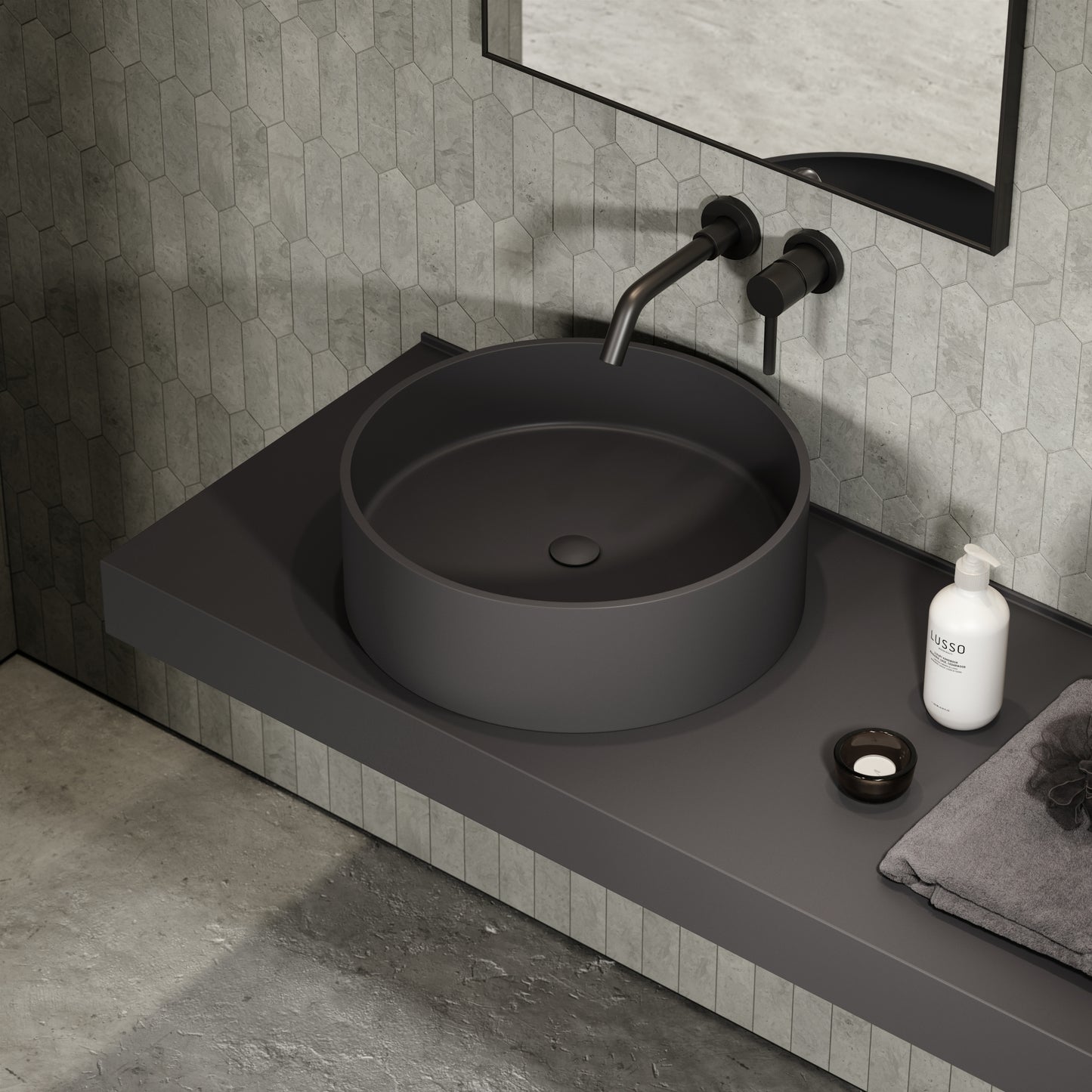 Nuvo Charcoal Round Countertop Stone Basin 450mm
