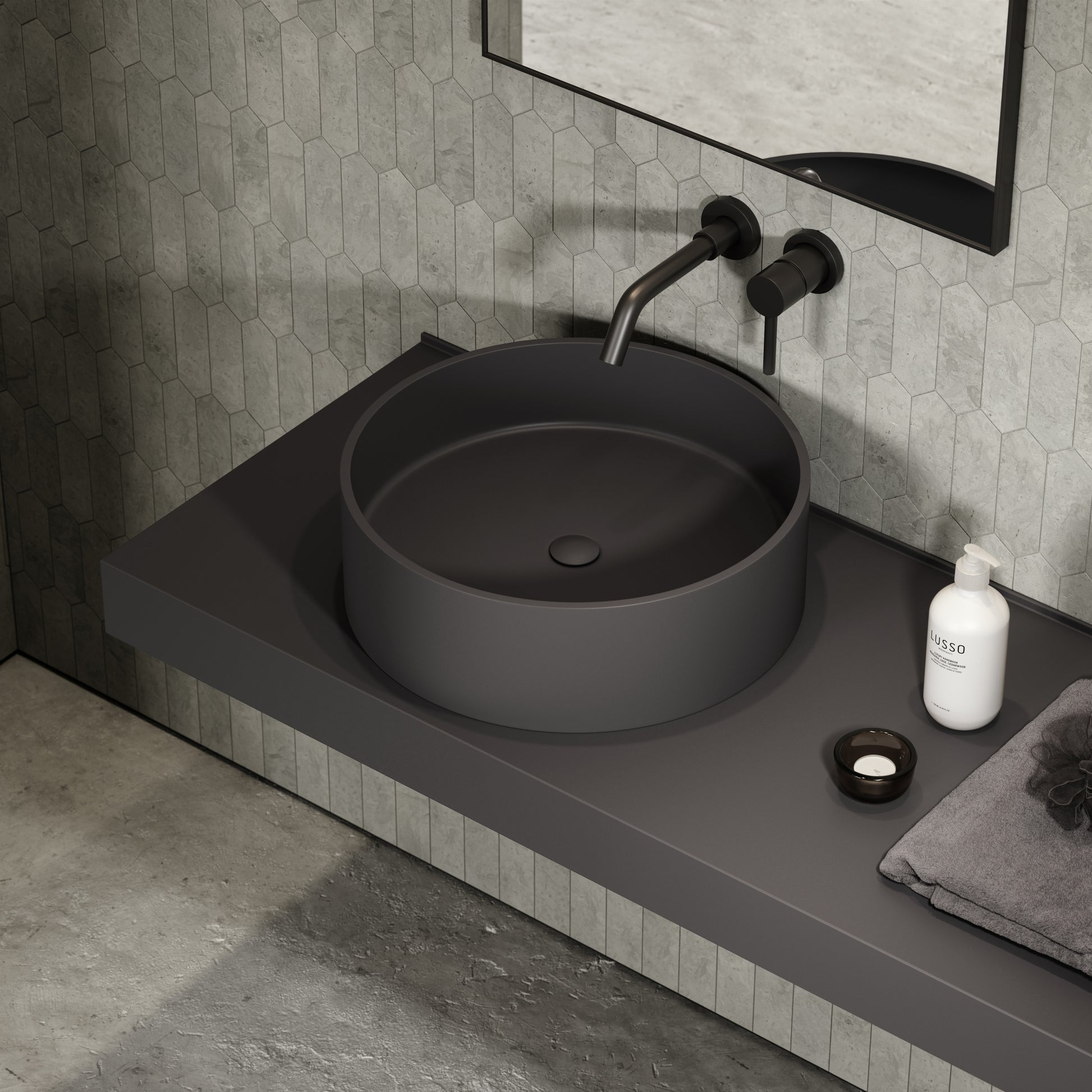 Nuvo Charcoal Round Countertop Stone Basin 450mm