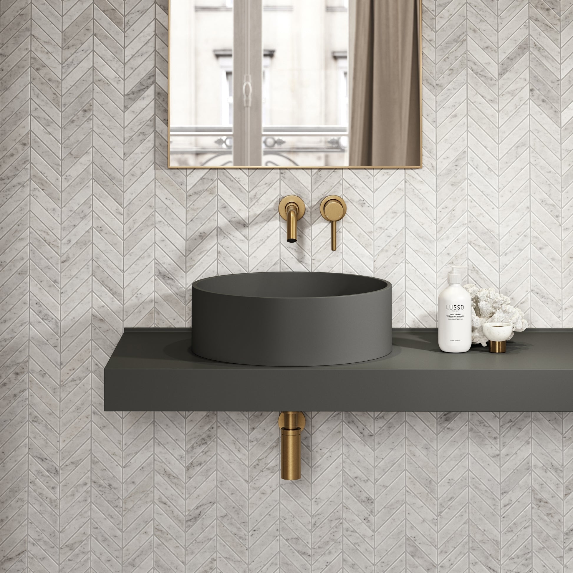 Nuvo Stone Basin 450mm & Stone Wall Hung Countertop Basin Shelf Set