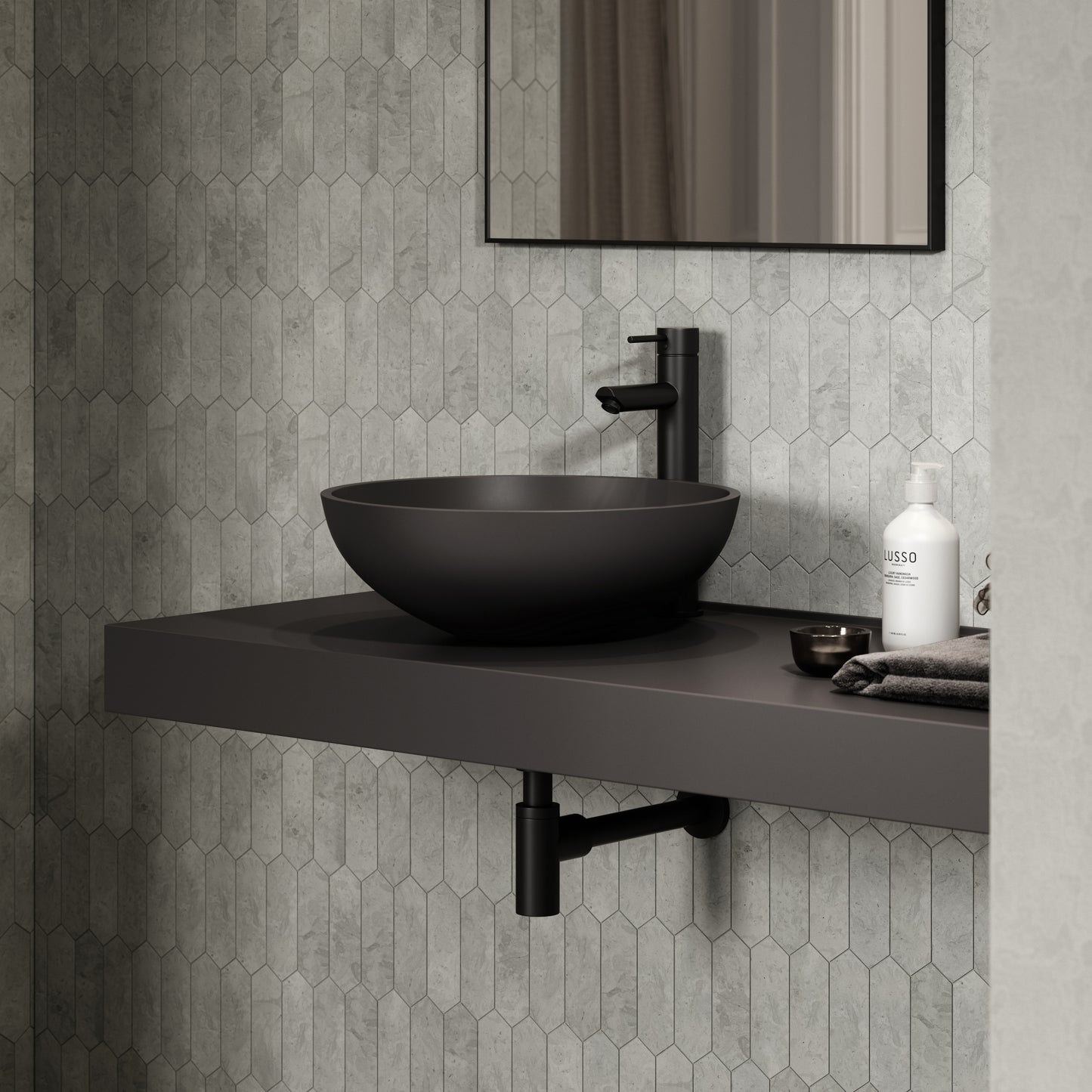 Oasis Charcoal Round Countertop Stone Basin 420mm