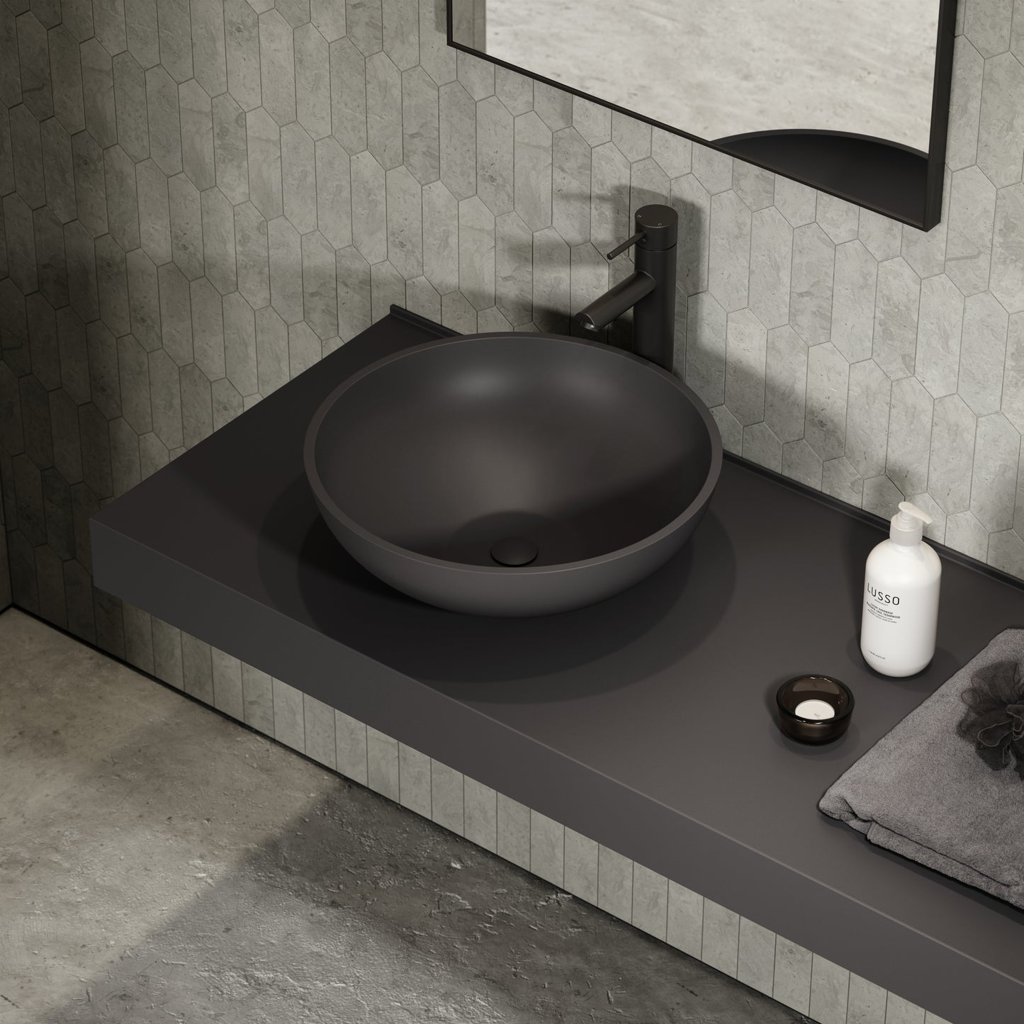 Oasis Charcoal Round Countertop Stone Basin 420mm