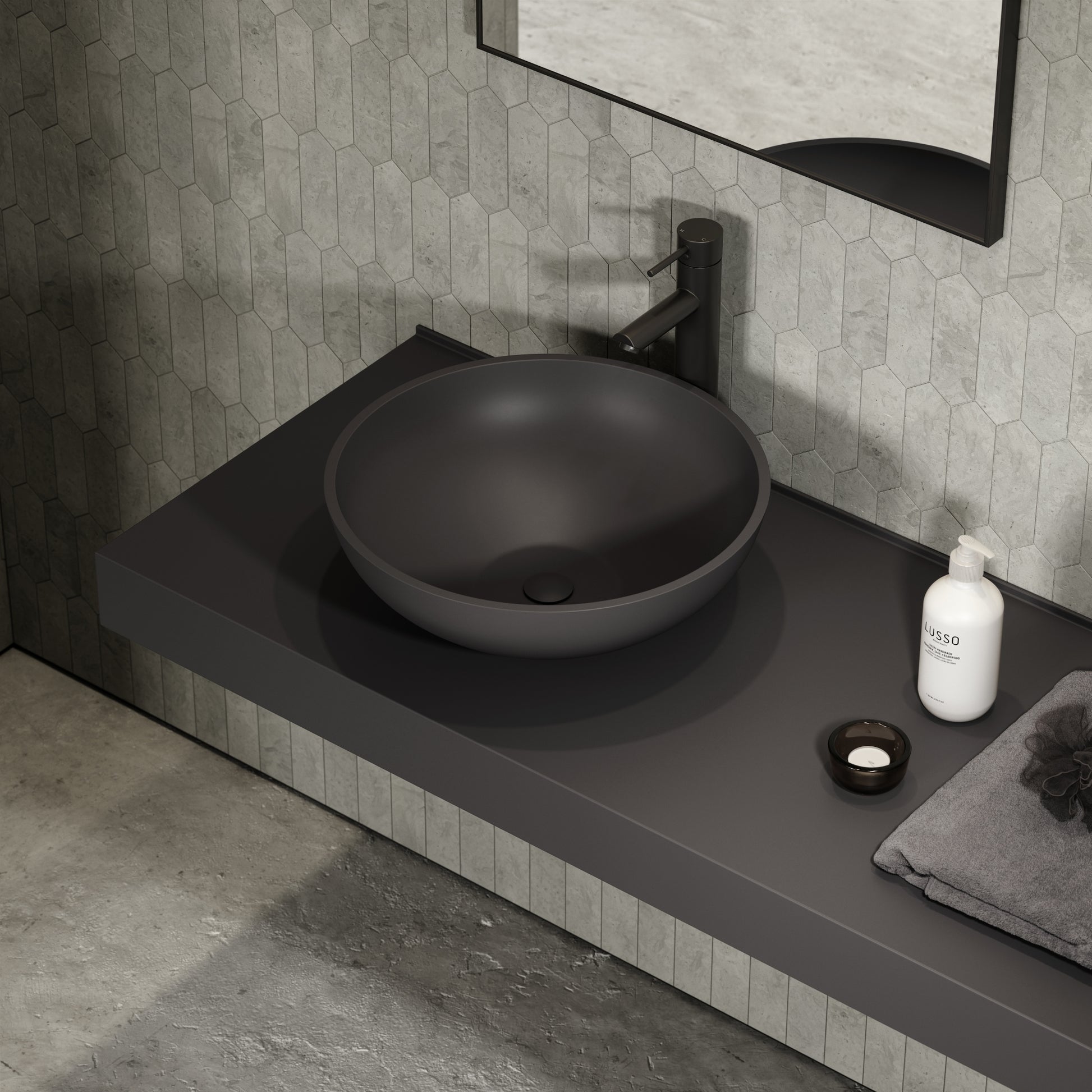 Oasis Charcoal Round Countertop Stone Basin 420mm